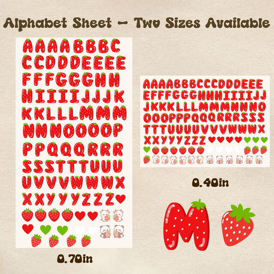 Strawberry Alphabet - UV DTF Sheet (Two Sizes Available)