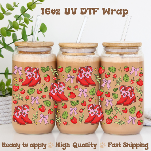 Strawberries boots -16oz UV DTF Wrap