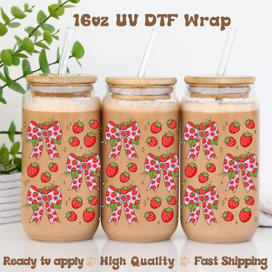 Strawberry Bows -16oz UV DTF Wrap