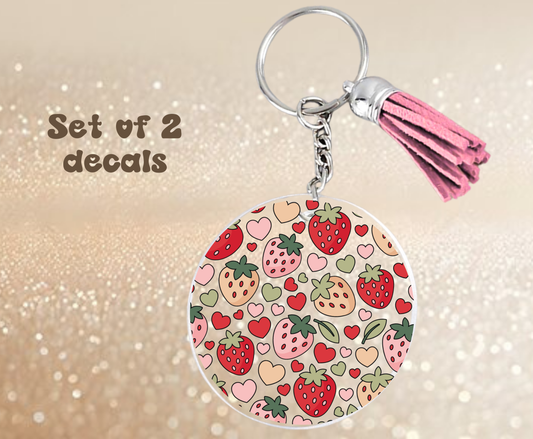 Strawberry Love - UV DTF Keychain Decal (set of two)