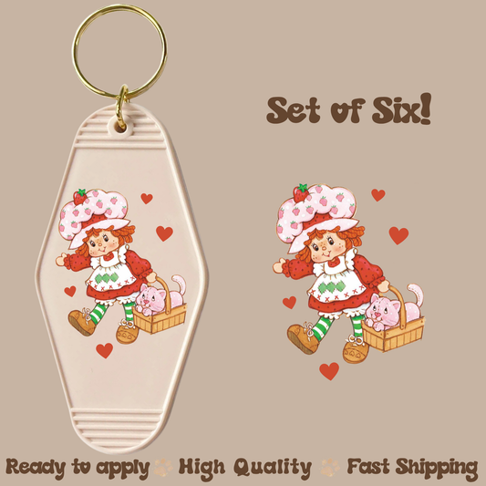 Strawberry S and Kitty - UV DTF Motel Keychain Decal