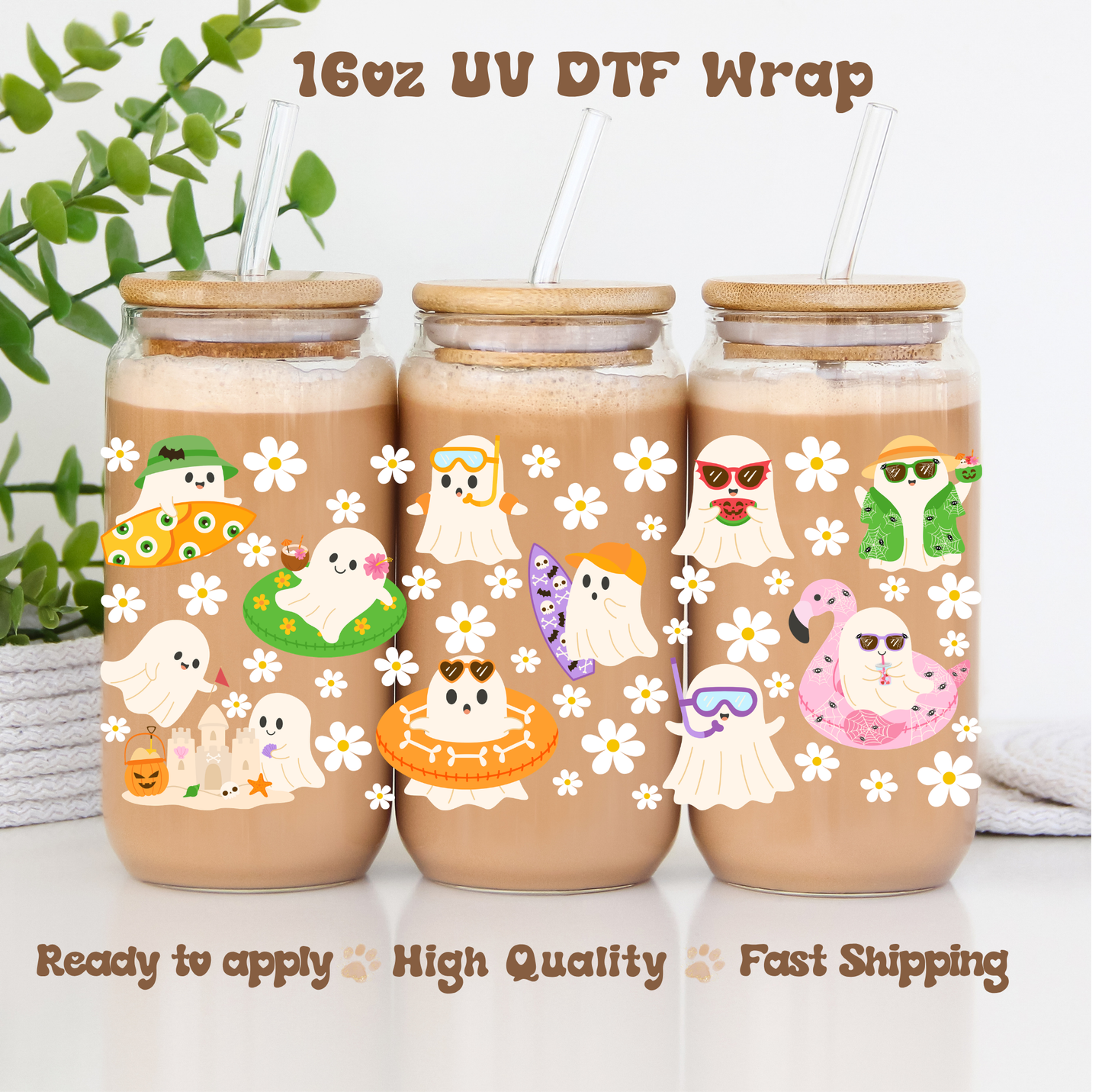 Summer Fun Ghosts - 16oz UV DTF Wrap