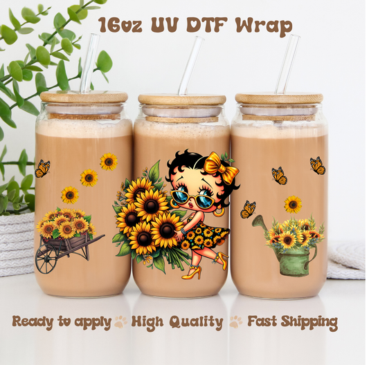 Sunflower Girl - 16oz UV DTF Wrap