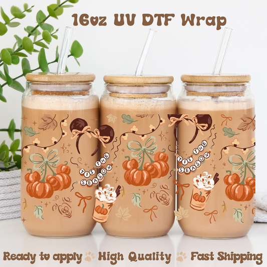 ‘Tis The Season Pumpkins -16oz UV DTF Wrap
