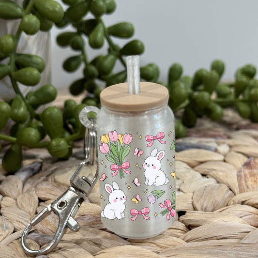 Tulips and Bunnies -Glass Can Keychain UV DTF Wrap