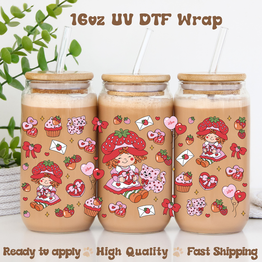 Valentine Strawberry S- 16oz UV DTF Wrap