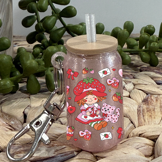 Valentines  Strawberry S - Glass Can Keychain UV DTF Wrap