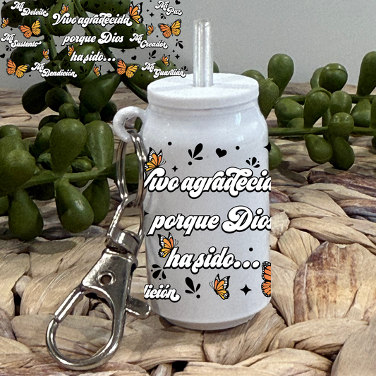 Vivo Agradecida -Glass Can Keychain UV DTF Wrap