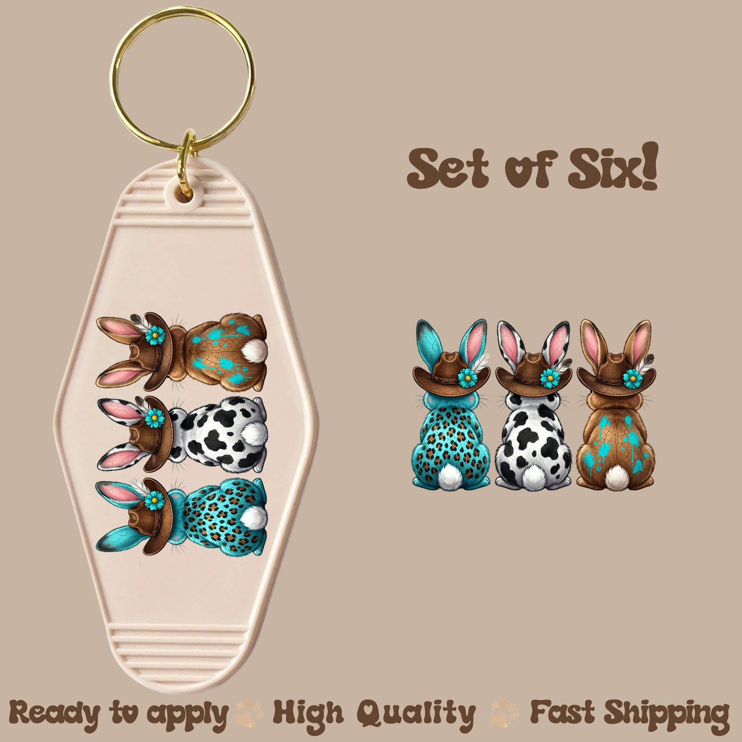 Western Easter Bunny - UV DTF Motel Keychain Decal