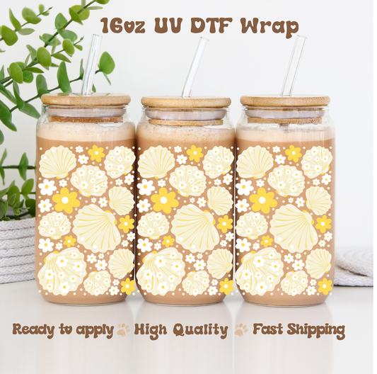 Yellow Seashells - 16oz UV DTF Wrap